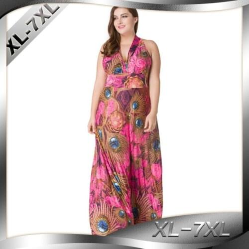 New womens clothing bohemian v-neck dresses womens dresses european dresses plus size xl-7xl full dress ankle-length 5226