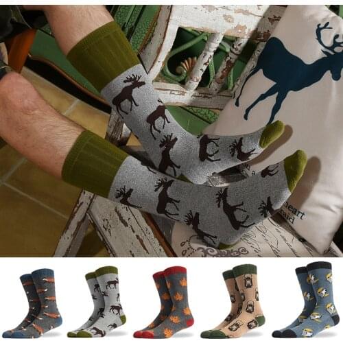 2020 New Fashion Socks Mens Fun Animal Cotton Socks New Socks Barefoot Deer Fox Leaves Fashion Socks