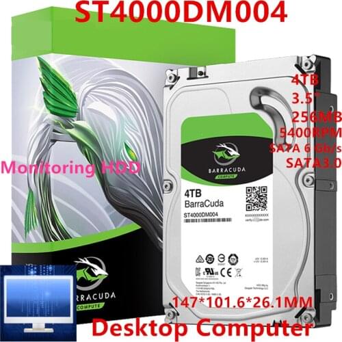 New HDD For Seagate Brand BarraCuda 4TB 3.5" SATA 6 Gb/s 256MB 5400RPM For Internal Hard Disk For Monitoring HDD For ST4000DM004
