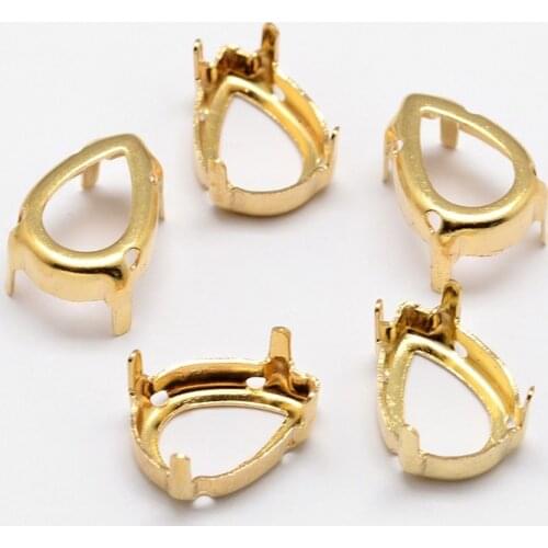 Pandahall 1Bag Brass Flat Drop Empty Base Rhinestones Claw Setting Sew on Crystal Glass for Jewelry Making Golden Platinum