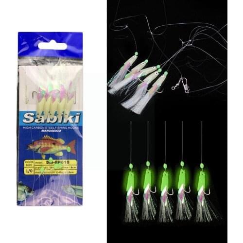 5Pcs/Set Sabiki Lure Rigs For Fishing String Hook Bead Bait Artificial Skirt Fish Souple Silicone Lure Soft Supplies Lumino L5K4