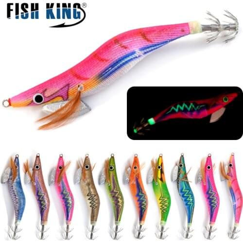 FISH KING 2.0/2.5/3.0/3.5# Sea Fishing Lure Squid Jig 8-19.5g Hard Bait Luminous Octopus Shrimp Cuttlefish Squid Hook Japan