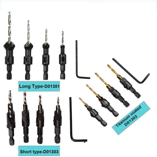 4PCS/SET Cone-hole Inverted Angle Drill 1/4" Hexagonal Shank Hole Drill Sinking Countersink Drill Bit Woodworking Hole Opener