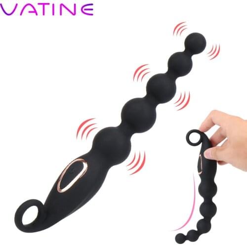VATINE Sex Toy For Men Women Anal Training Toy Silicone Butt Plug Anal Beads Vibrator 7 Frequency Pull Ring Anal Plug Vibrator
