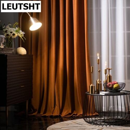 Luxury Modern Orange Herringb Velvet Curtains for Living Room Bedroom American Thick Gray Curtain Drapes Home Decor Customize