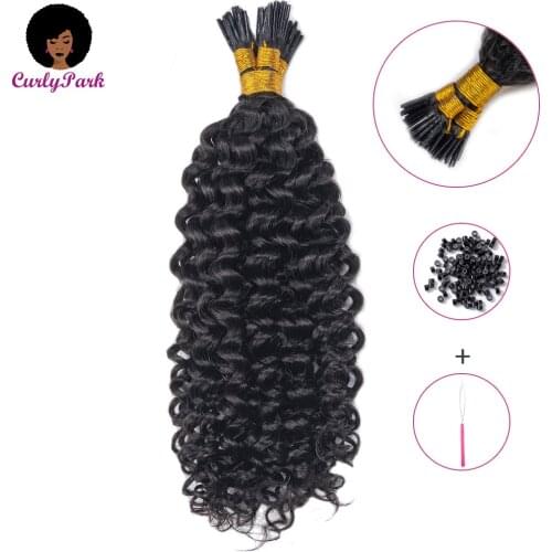 CURLYPARK Pre-Bonded Hair Extensions Kinky Curly Brazilian Human Hair Kinky I Tip Hair Extensions Human Hair for Black Women