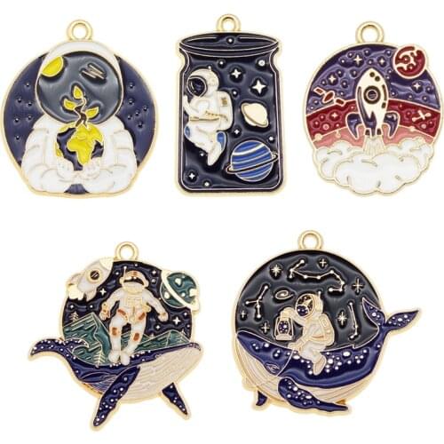 4pcs/pack Alloy Enamel Charms Rocket Astronaut charms Animals whale jewelry funny earrings accessories handmade brooches Gift