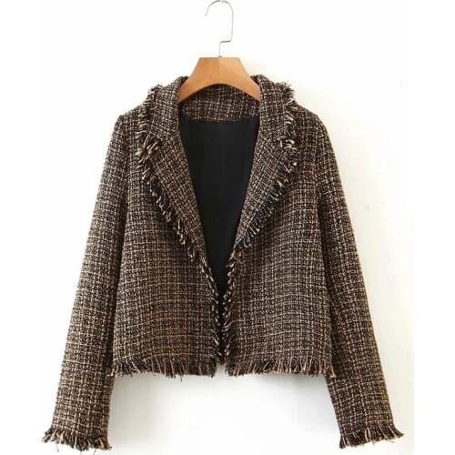 Fad women casual brown color autumn jackets outwear female Vogue long sleeve cardigans jacket chic office lady raw edge coat