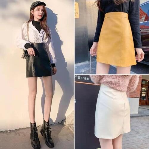 2021 New Fashion Skirt Women Solid Black PU Skirts High-Waisted A-Line Sexy Mini Skirts OL Summer Oversize Clothes Female