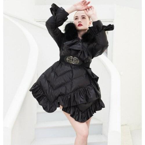 90% duck down coat fashion brand reffules down jacket female big real raccoon fur collar hooded thicker warm down coat wq44