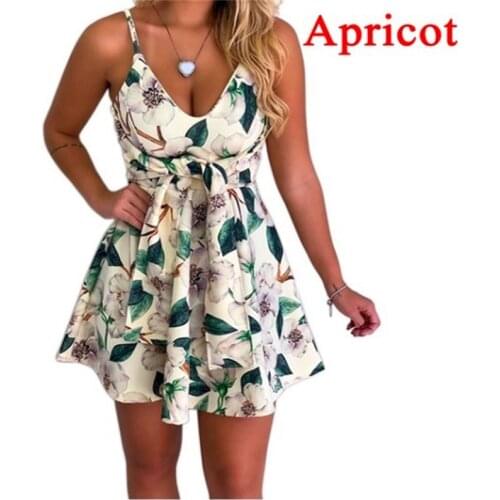 Womens dress summer new style European and American urban sexy youth fashion v-neck sling sleeveless backless print ladies dress