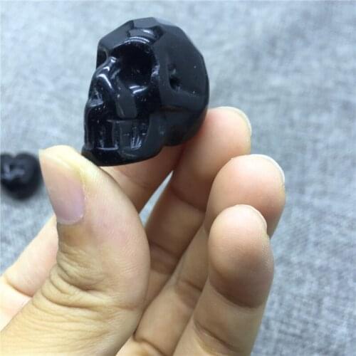 1pcs cute size natural stones and minerals black obsidian skull figurine pandent healing crystals with hole wholesale