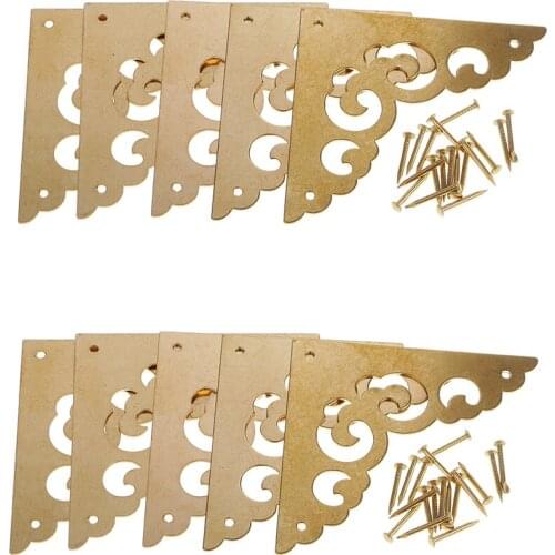 10 Pieces Vintage Furniture Decorative Edge Cover Decoration Wooden Jewelry Gift Box Flat Corner Protector Gold 65x65mm