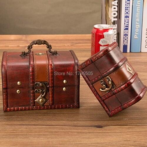 2 pcs/set Vintage Decorative Trinket Jewelry Storage Box Handmade Classical Wooden Treasure Case storage box organizer