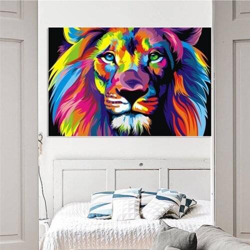 Watercolor Lion Animals Abstract Oil Painting on Canvas Poster and Print Pop Art Modern Wall Picture for Kid Room Cudros Decor