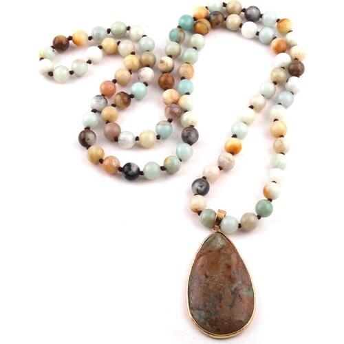 Free Shipping Fashion Bohemian Jewelry Natural Stone Knotted Stone Multicolor Stone Drop Pendant Necklaces For Women