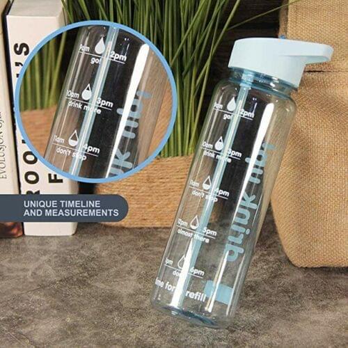 Water Bottle With Time Markings Marker Drinking Drink Day Clear BPA Free Straw