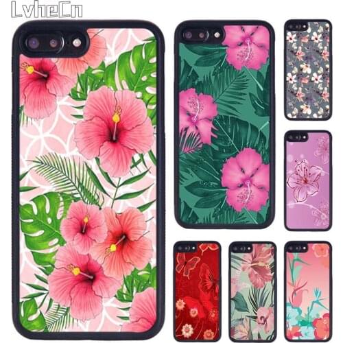LvheCn Butterflies Hibiscus Flowers Phone Case For iPhone 5 SE 6s 7 8 Plus 11 12 Pro X XR XS Max Samsung galaxy S8 S9 S10 shell