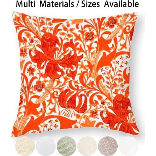 William Morris Iris And Lily , Mandarin Orange Pillow Case Throw Pillow Cover Cotton Linen Flax William Morris Floral Irises