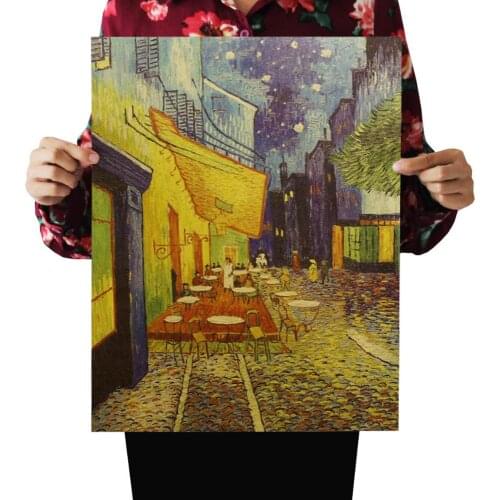 Van Gogh Cafe Decorative Painting Nostalgic Home Decoration Retro Kraft Paper Poster Painting Wall Stickers 36 X 47cm
