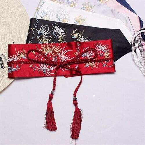 2021 New Japanese Kimono Japan Obi Embroidery Flowers Girdle Vintage Wide Belt Ladies Fashion Tide Lace Up Wild Band Harajuku