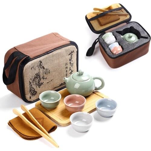 Chinese Travel Kung Fu Tea Set Ceramic Portable Teapot Porcelain Teaset Gaiwan Tea Cups Tea Set Ceremony Tea Pot Teaware