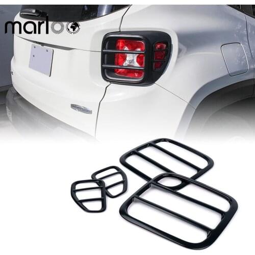 Marloo Set of 4 Black Metal Taillight Rear Lamp Protector Cover Guard For 2015 2016 2017 Jeep Renegade