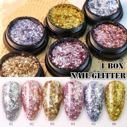 1 Box Laser Rainbow Nail Art Glitters Sequins Sheet Powder Diamond Holo Flake Colorful Glitter Holographic Nail Flakes