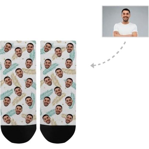 M Yescustom Custom Boyfriend Face Beautiful Feather Womens Ankle Socks Personalized Novelty Gift with Funny Design Photo Print