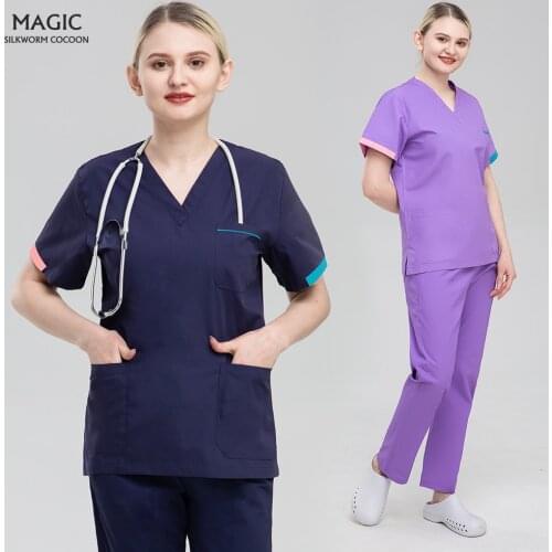 Operating Room Doctor Workwear Pet Hospital Nursing Scrubs Uniforms Costume Suits Short Sleeved Splicing Clinical Uniforms Women