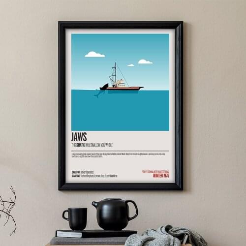Minimalist Retro Poster Shark Classic Movie Posters and Prints Canvas Painting Wall Art Pictures for Living Room Home Decoration