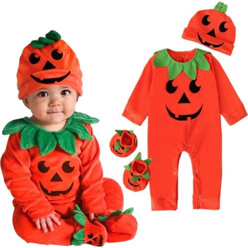 Fashion Newborn Infant Baby Boys Girls Long Sleeve Pumpkin Printed Halloween Jumpsuit Playsuit Romper With Hat Socks Costume#p4