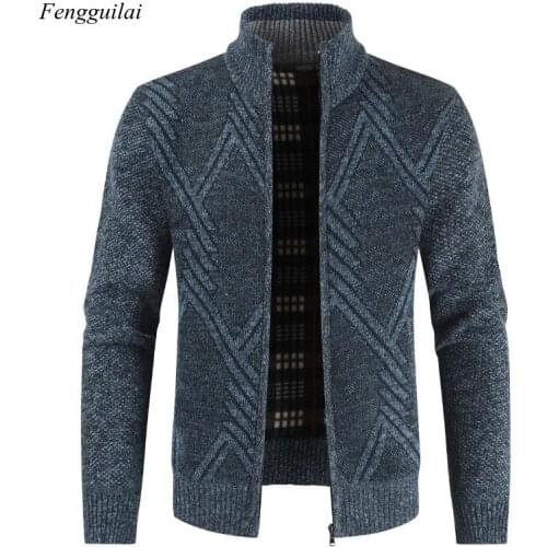 2021 New Autumn Winter Men Coats Solid Slim Fit Thick Fleece Coats Casual Stand Collar Zip Sweater Jacket Men