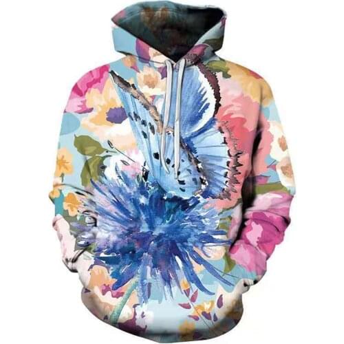 2021 Spring and Autumn Hot Sale Mens Large Size Hooded 3D Ink Oil Painting Butterfly Pattern Art Pullover Top