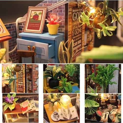 Diy House Miniature Dollhouse Kit European Style Cafe With Light 3D Wooden Model Christmas Gift Kids Toys Doll House Furniture
