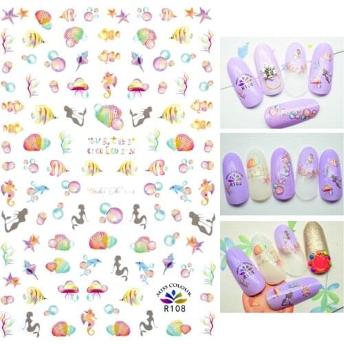 1PC Ocean Style Nail Decals Stickers Tropical Fish Beach Tree Stickers for Nails Summer Nail Art Decoration