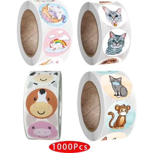 1000Pcs Cool Animal Sticker Dog Cat Kids Teacher Children Cute Kawaii Supply Encouragement Dairy Journal Label Smile Face Reward