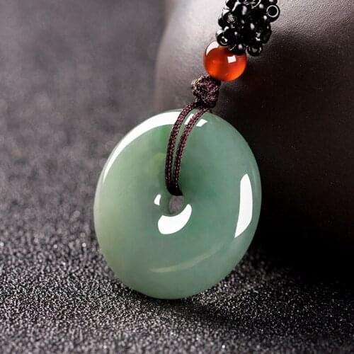 Natural Myanmar jadeite hand-carved safety button cyan pendant simple retro pendant temperament jewellery fashion for women men