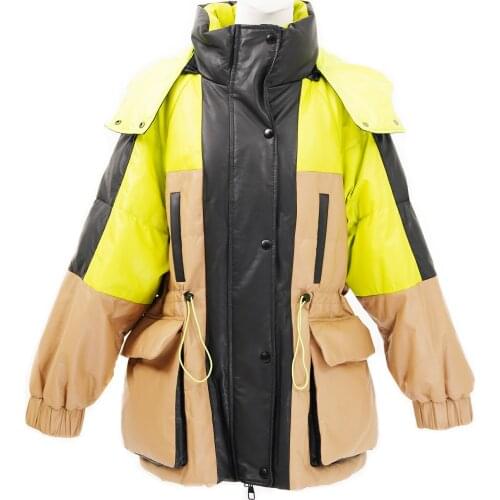 2021new winter dress womens leather and down