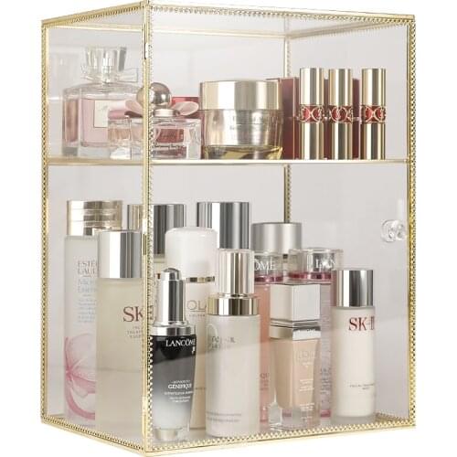 New Large Size Glass Makeup Storage Box Dust-proof Cosmetic Organizer Desktop Lipstick Holder Perfume Organizer Jewelry Box
