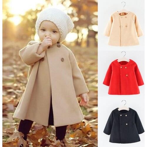 0-4 Years Baby Girl Clothes Fashion Korean Version Solid Color Button Girls Coat Spring Autumn Long Cardigan Toddler Kids Jacket