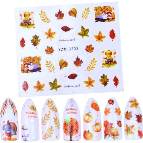 9 Designs For Choose Autumn Maple Leaf Landscape Design Decals Nail Art Water Transfer Stickers Full Wraps Nail Tips Decorations