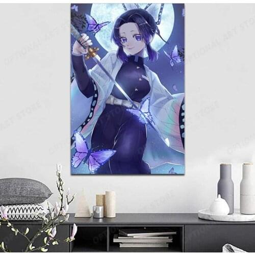 Demon Slayer Poster Kochou Shinobu Picture Wall Decoration For Girls Bedroom Anime Painting HD Print