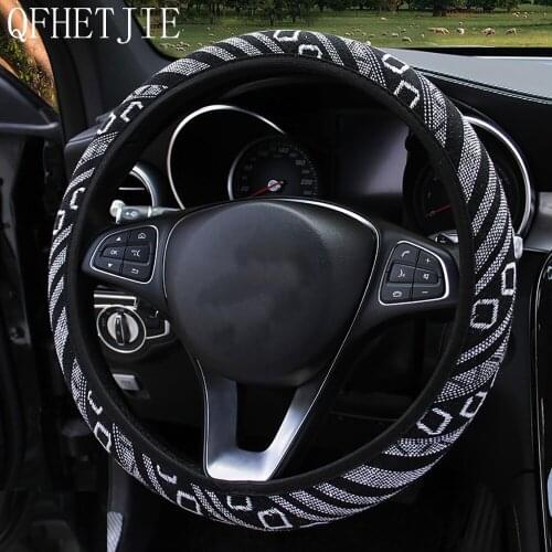 QFHETJIE Car Steering Wheel Cover Brand New Ethnic Hemp Material Without Inner Ring Elastic Band, Stylish and Durable