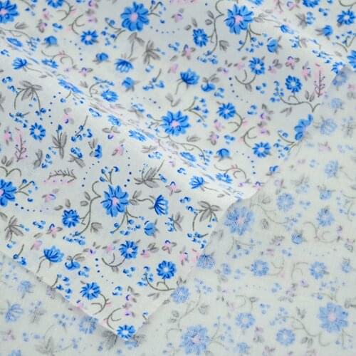 Blue Flowers and Gray Leaves Style Fat Quarter Cotton Fabric Textile Sewing Patchwork Crafts Dolls Cloth Tecido Tissue Art Work