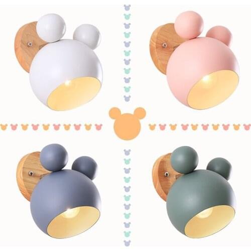 Modern Wall Lamp Colorful Iron Mickey Wall Lamps for Living Room Bedroom Baby Room Decor Nordic Home Bedside Wall Light Fixtures