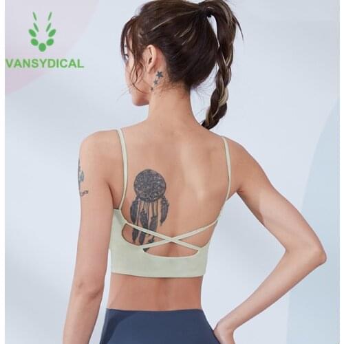 Vansydical Women Vest-type Sports Yoga Bras Sexy Backless Shockproof Running Training Fitness Underwear Gym Bras Tops