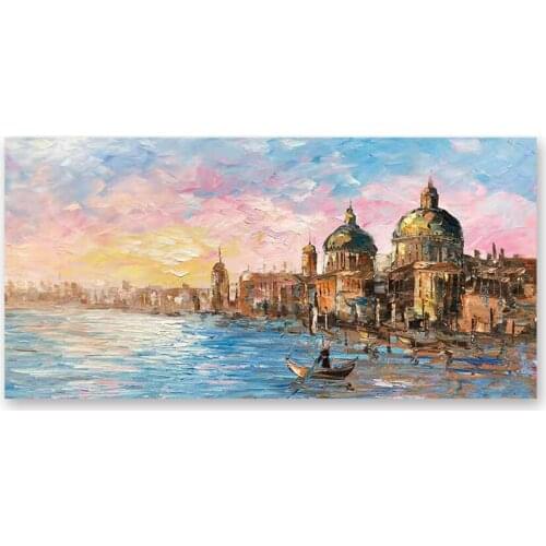 Mediterranean City Scenery Oil Painting Wall Decor Canvas Art Hand Painted Unframed Modern Home Decor Artwork Paintings Piece