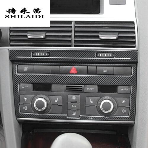Car Styling Carbon fiber Center Console Air Conditioning Volume CD panel Frame Cover Stickers For Audi A6 C5 C6 Auto Accessories