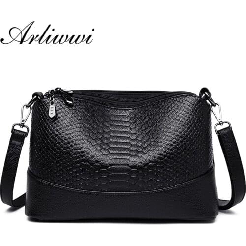 Arliwwi Brand 3 zipper Pockets Composite Lady Small Cross Body Handbag Stylish Women Fashion Roomy New Embossed Bag Female P013